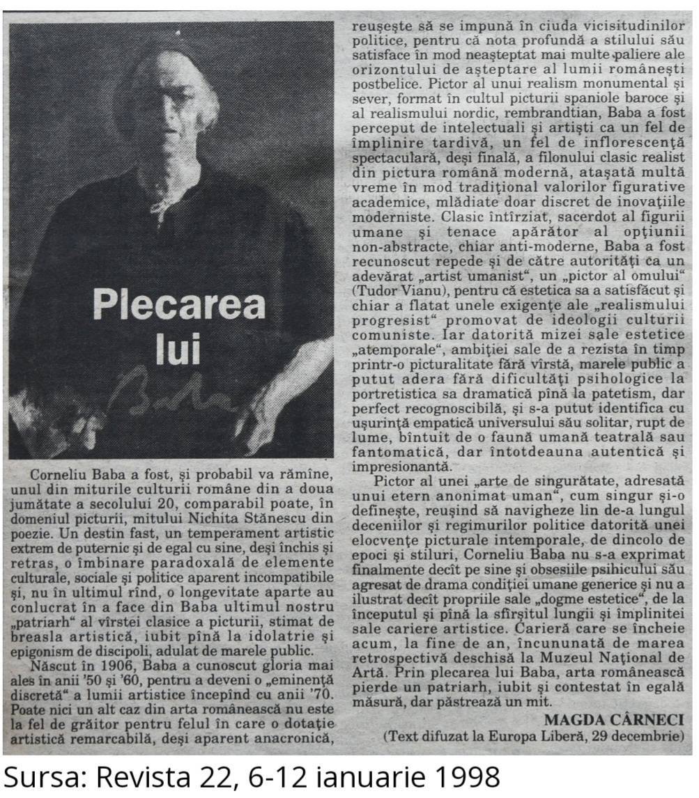 Articol moarte Corneliu Baba